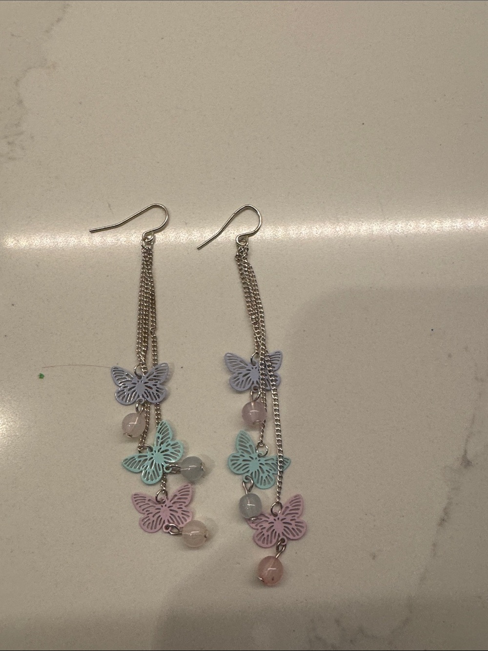 Claire's Silver Chain Drop Earrings with Pastel Butterfly Charms